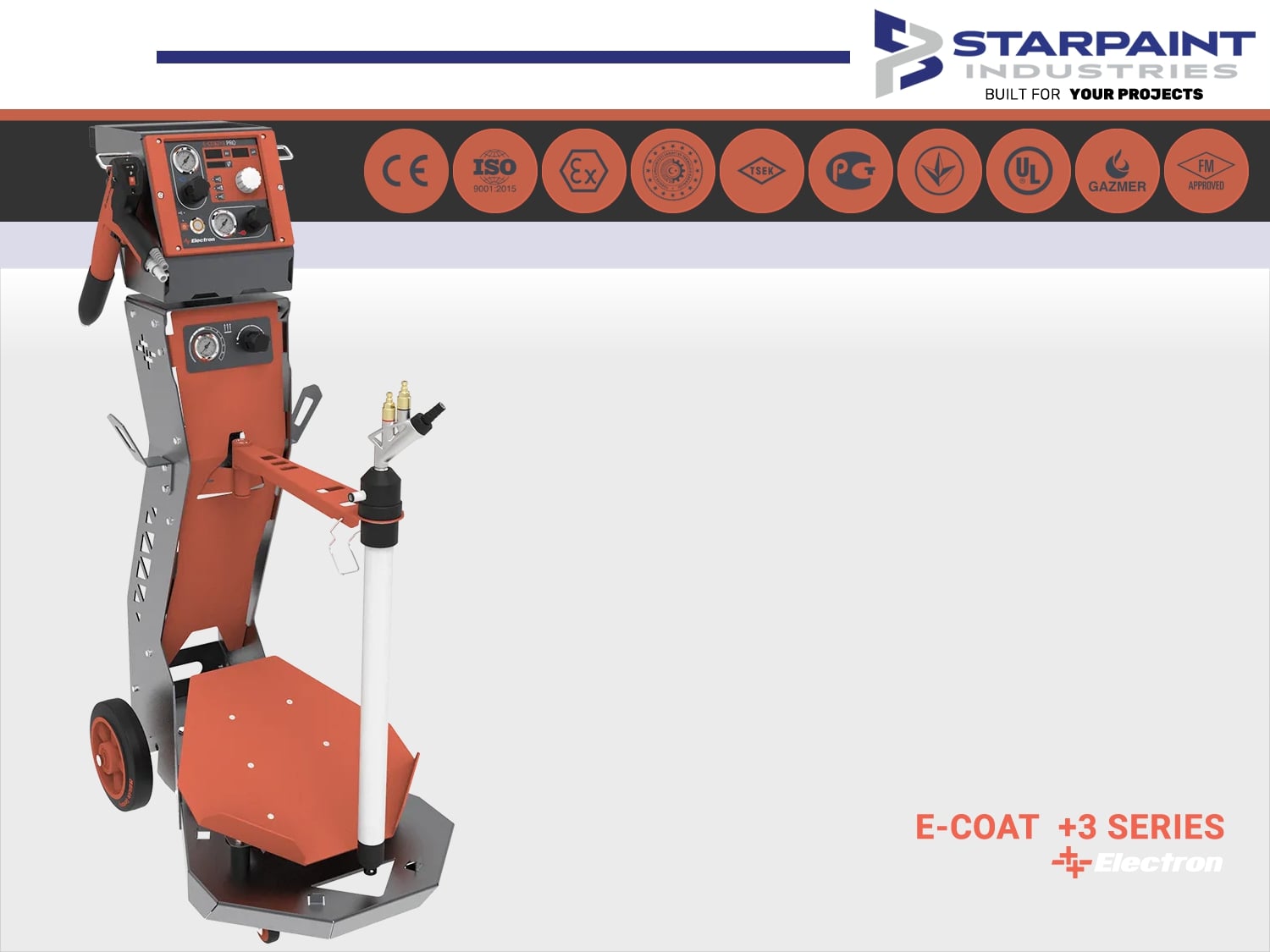 STARPAINT Industries Industrieausrüster für Oberflächentechnik in der Lackindustrie Austria, Germany, Switzerland, Netherlands, France, Belguim, Czechia, Poland, EU. Electron +3 Series Multicolor Master M PRO Behälter Pulverbeschichtungsgerät Pulverhandanlage Pulverbeschichtungs-Pistole Pulverpistole von Starpaint Industries Felgen pulverabsauganlage