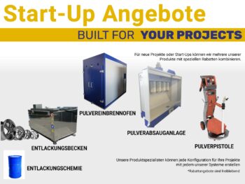 Neu Startup Paket Pulverbeschichtung + Entlackung Einbrennofen + Pulverabsauganlage+ Entlackungsbecken + Entlackungschemie