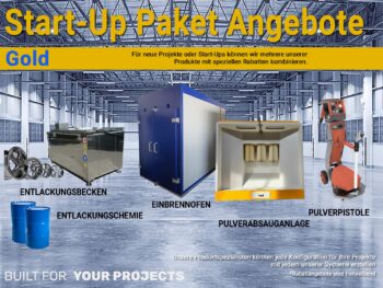 Neu Startup Paket Pulverbeschichtung + Entlackung Einbrennofen + Pulverabsauganlage+ Entlackungsbecken + Entlackungschemie