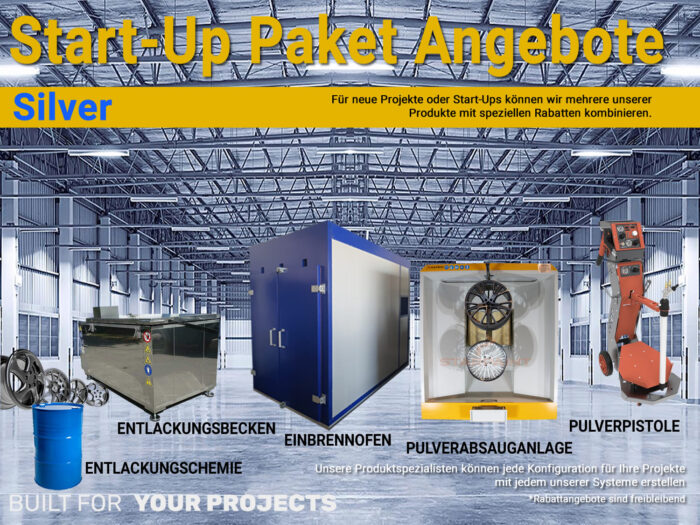Neu Startup Paket Pulverbeschichtung + Entlackung Einbrennofen + Pulverabsauganlage+ Entlackungsbecken + Entlackungschemie