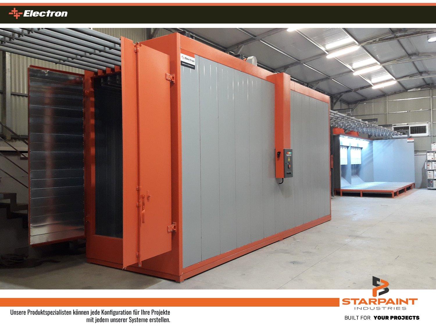 STARPAINT Industries Industrieausrüster für Oberflächentechnik in der Lackindustrie Austria, Germany, Switzerland, Netherlands, France, Belguim, Czechia, Poland, EU. Pulverofen für Pulverbeschichtung mit Fördersystem Schienensysteme, Beschichtungsstrassen