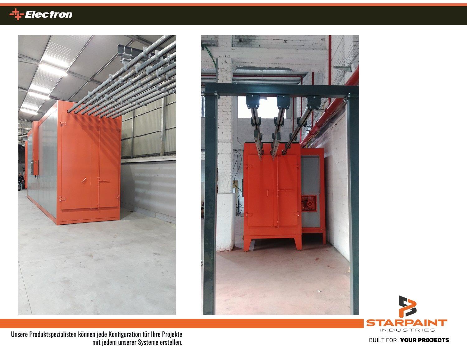 STARPAINT Industries Industrieausrüster für Oberflächentechnik in der Lackindustrie Austria, Germany, Switzerland, Netherlands, France, Belguim, Czechia, Poland, EU. Pulverofen für Pulverbeschichtung mit Fördersystem Schienensysteme, Beschichtungsstrassen